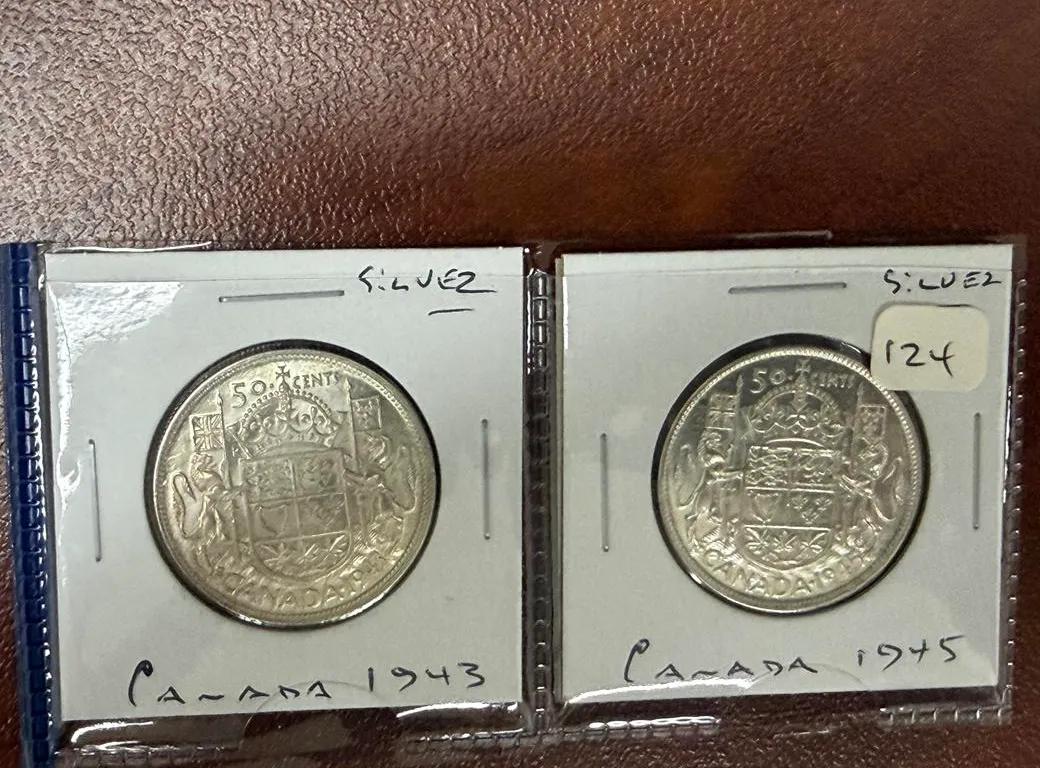 1943, 1945 Silver 50 Cent - Like New