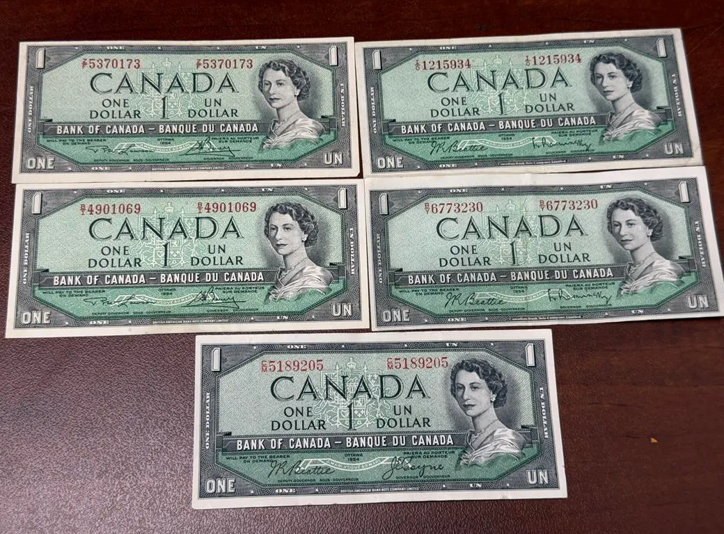 (5) 1954 $1 Bills