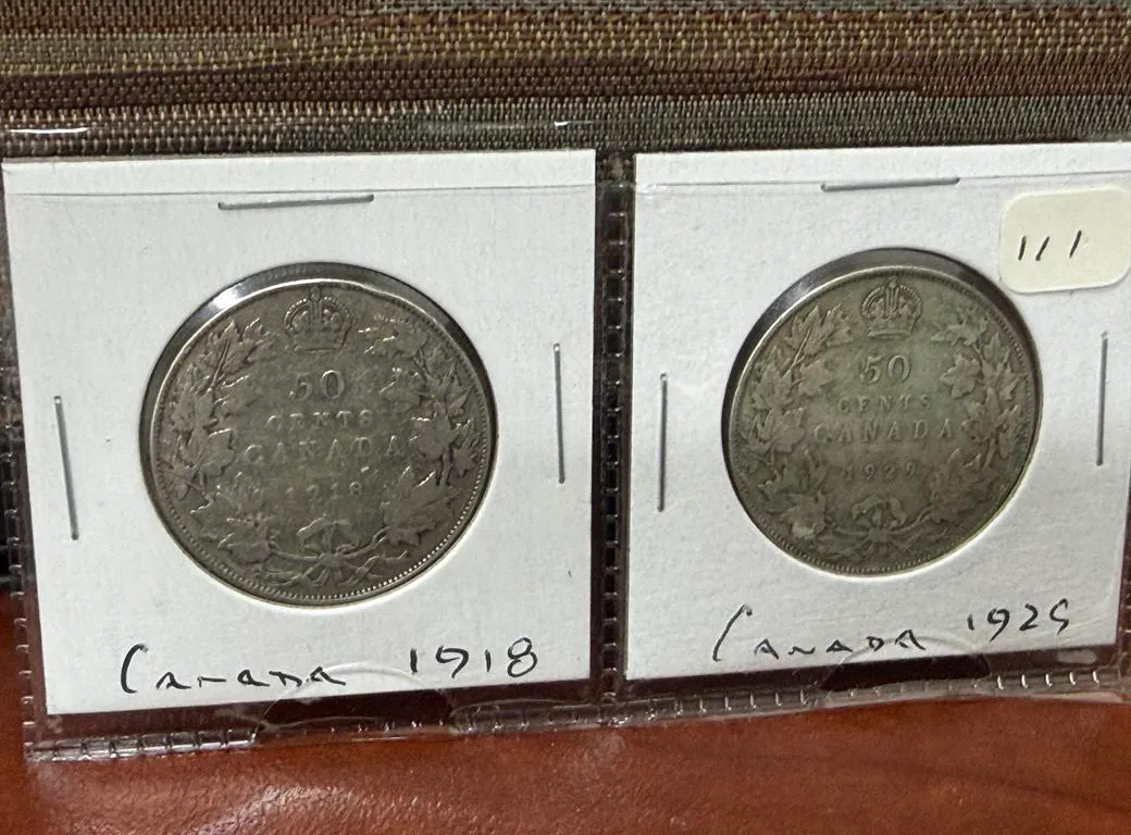1918, 1929 Cdn Silver 50 cent