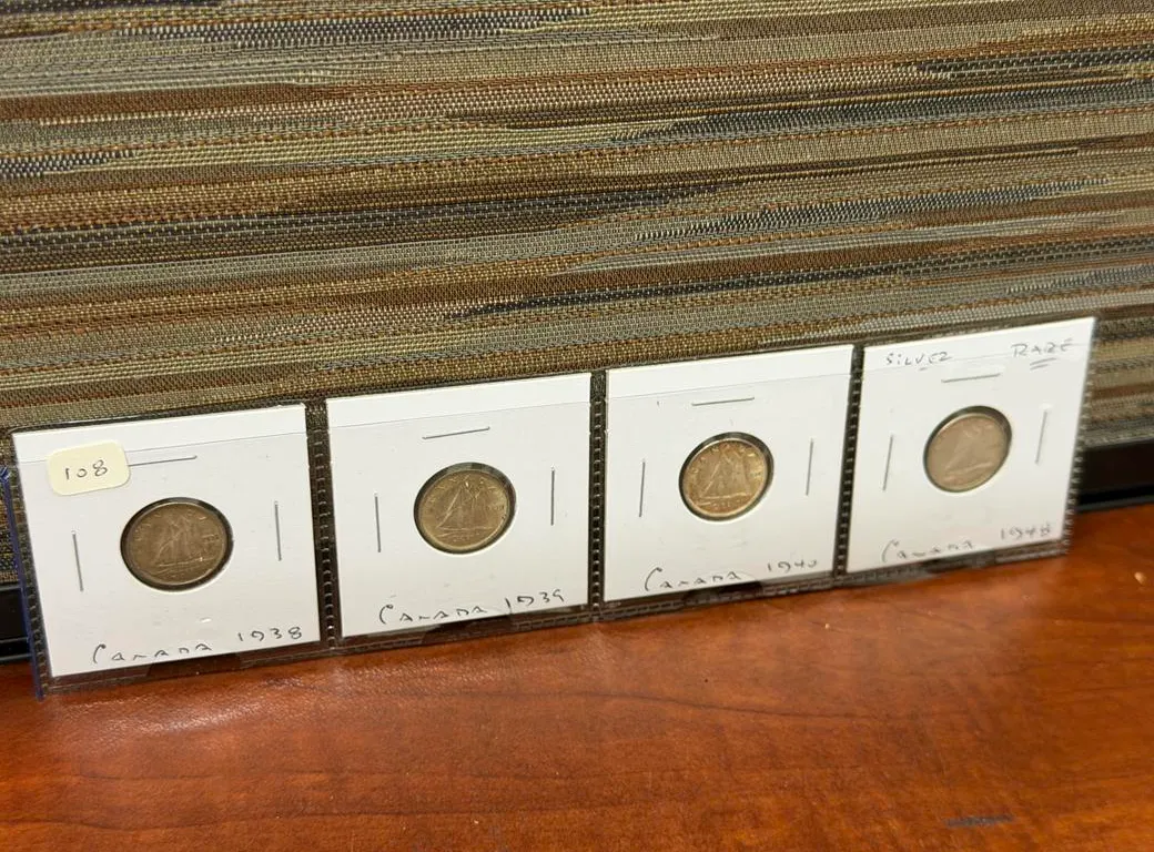 1938, 1939, 1940, 1948 Cdn Silver Dimes
