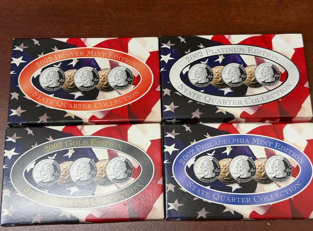(4) 2002 U.S. State Quarters-Denv, Phila, Platin, Gold