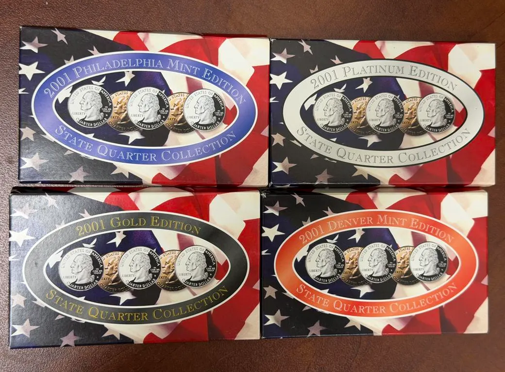 (4) 2001 U.S. State Quarters-Denv, Phila, Platin, Gold