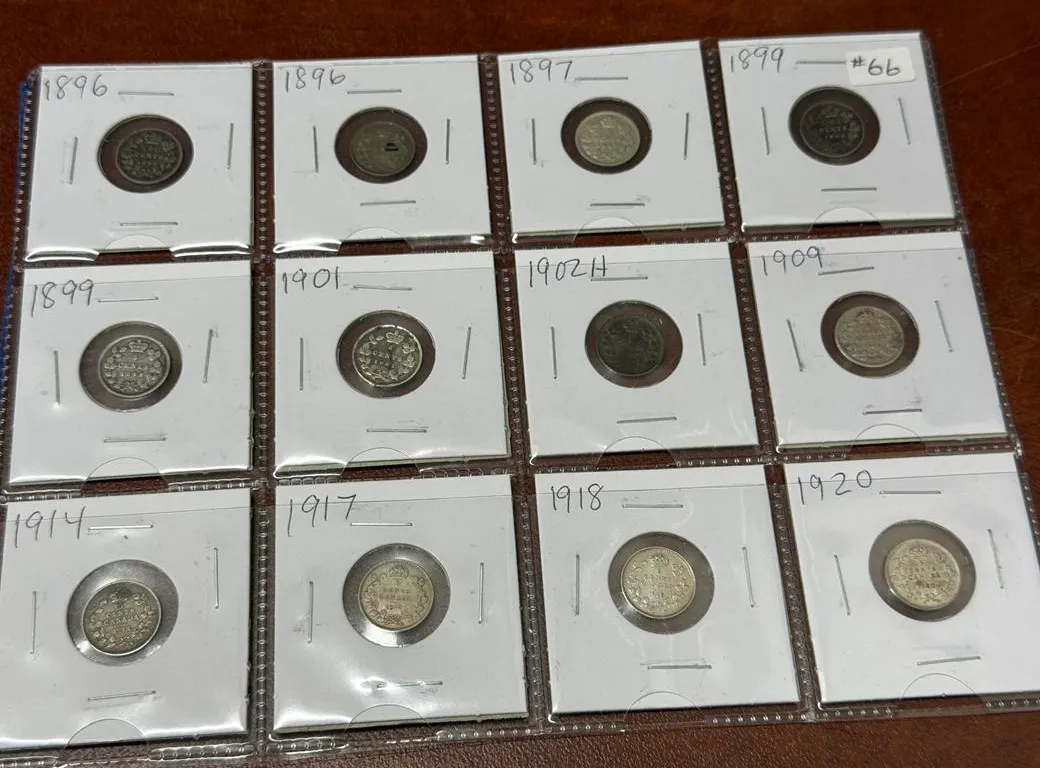 (12) Cdn 5 Cents Silver Coins- 1896-1920-Nice