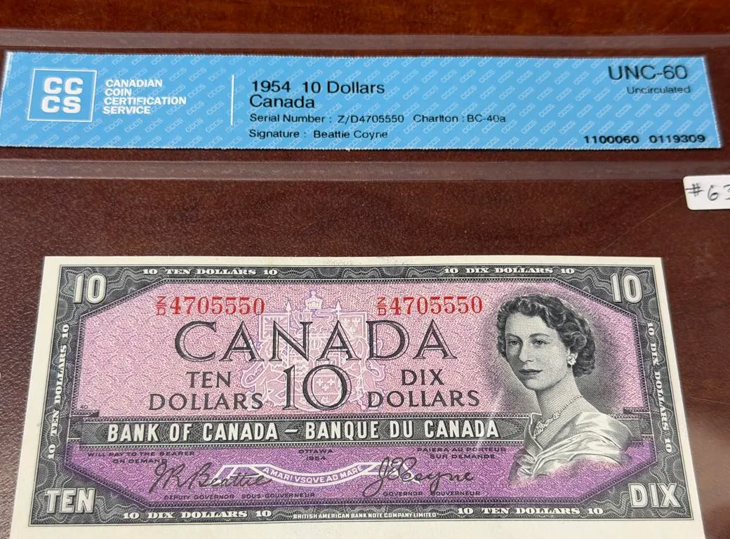 1954 Cdn $10 Bill- Certified UNC