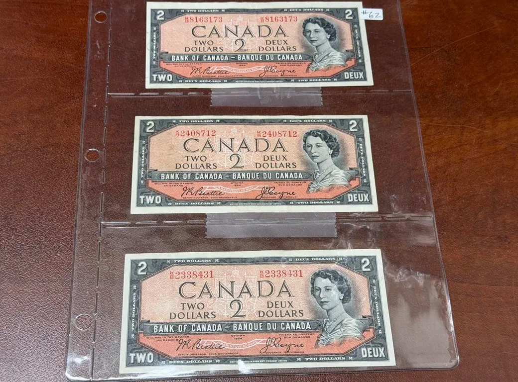 (3) 1954 Cdn $2 Bills -EF +