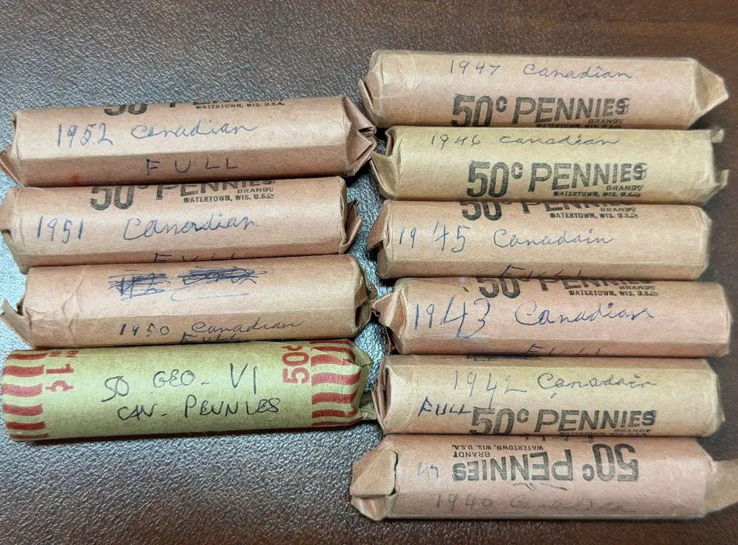(10) Cdn Rolls of Pennies-Geo VI -Face Value $5