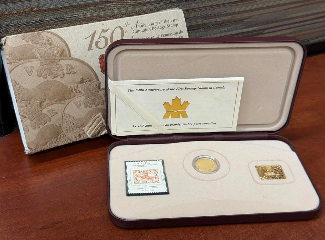 2001 Cdn Three Cent Gold Pl. Silver Coin & 1st po. St.