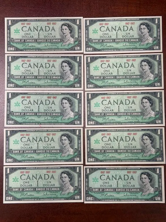 (10) 1867-1967 Cdn $1 Bills - UNC