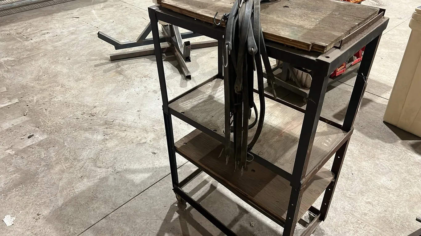 4 Shelf Rolling Cart with Assorted Tarp Straps