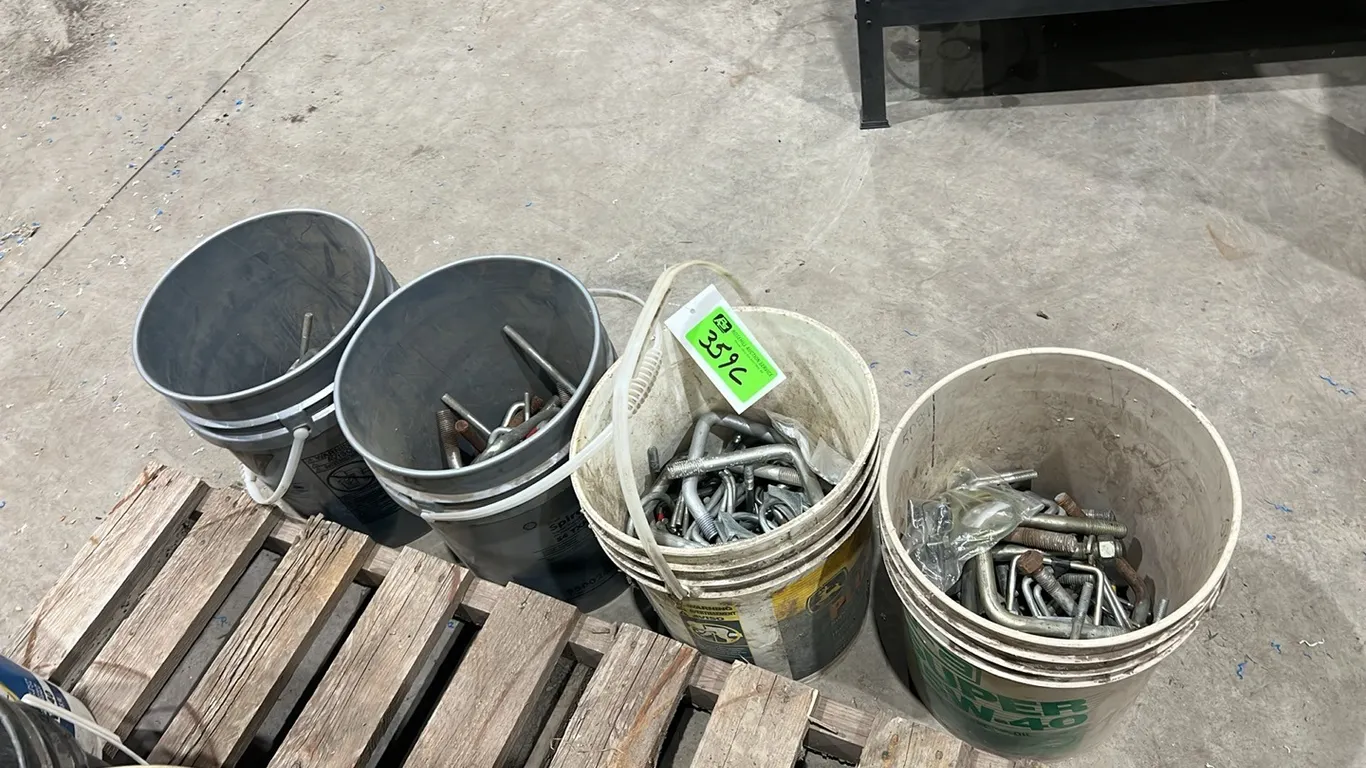 (4) Pails of Assorted U Bolts and Muffler Clamps