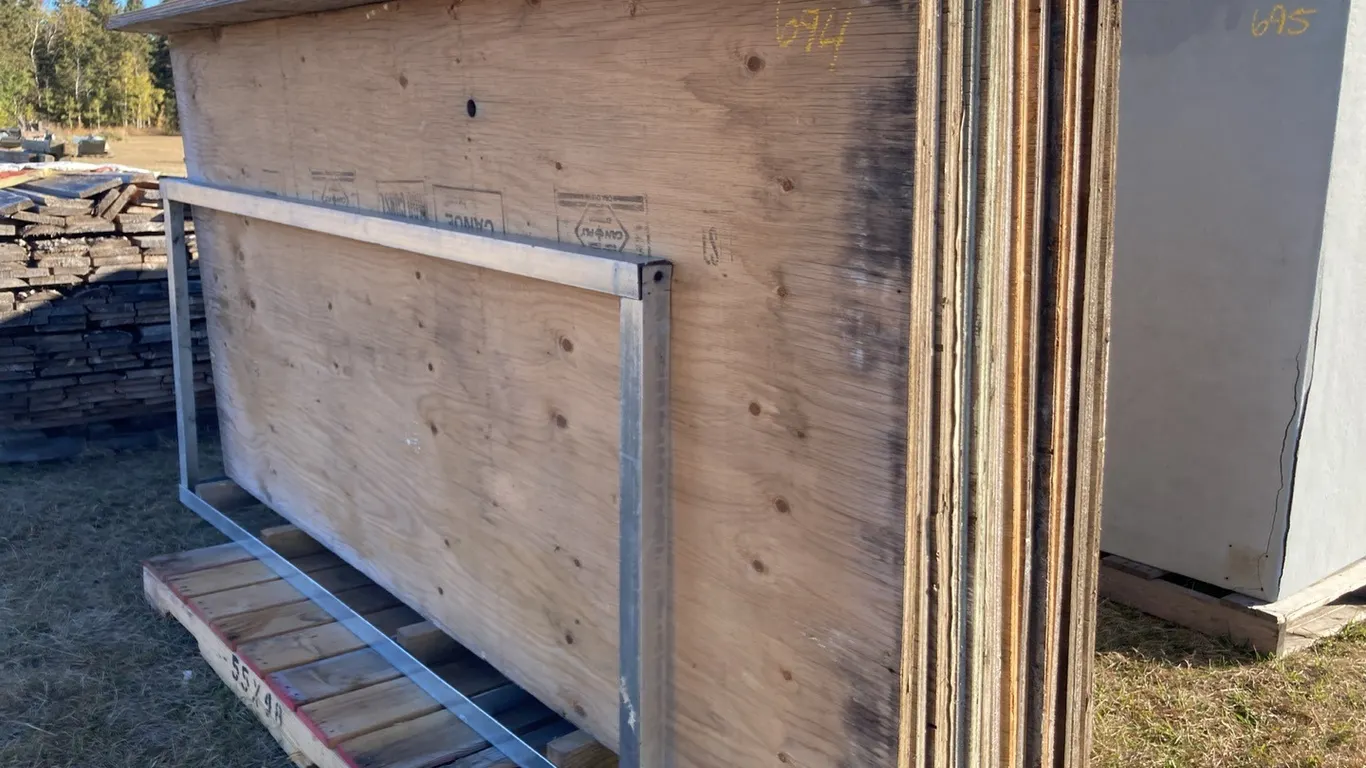 (21) 4'x8' sheets with 1/2" x 5/8" Plywood with Metal Shed (3) 2' x 8' Sheets with 5/8" Plywood