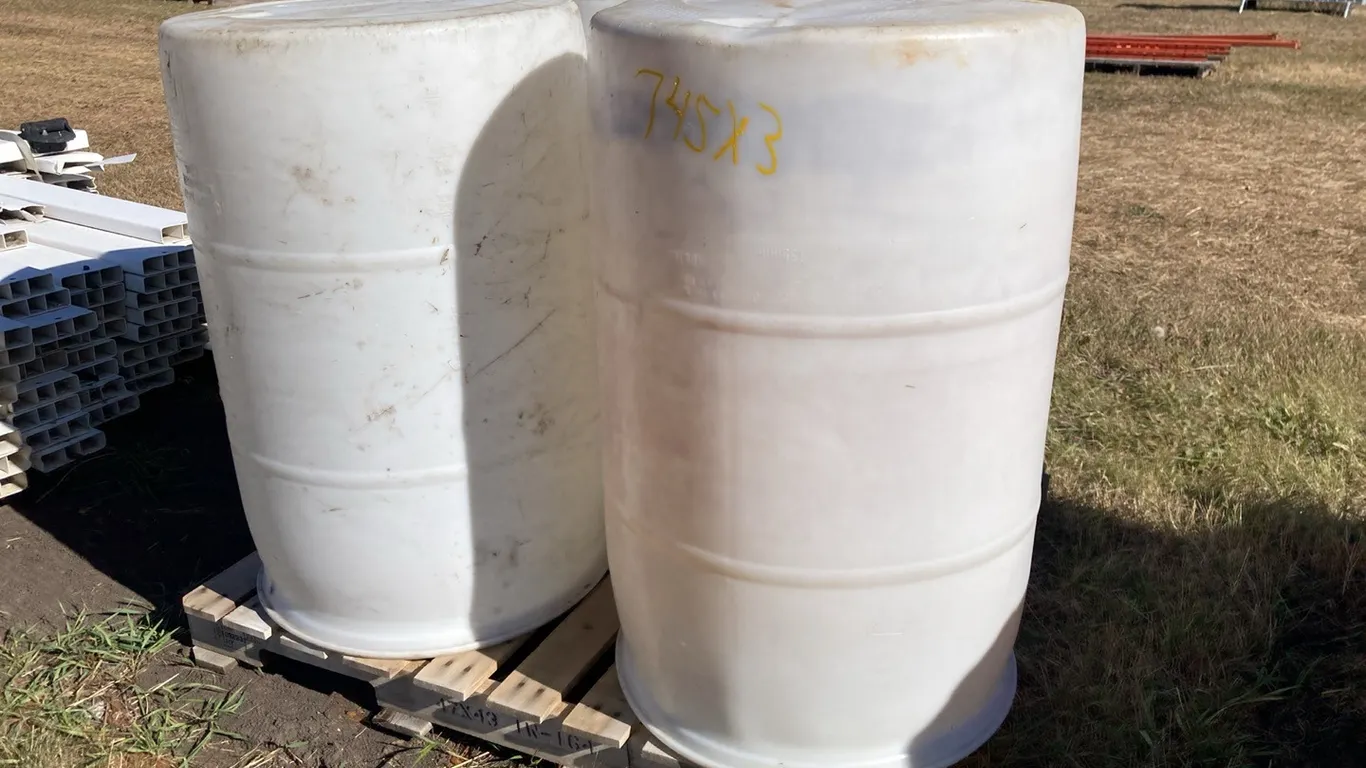 (3) White Poly 45 Gallon Barrels