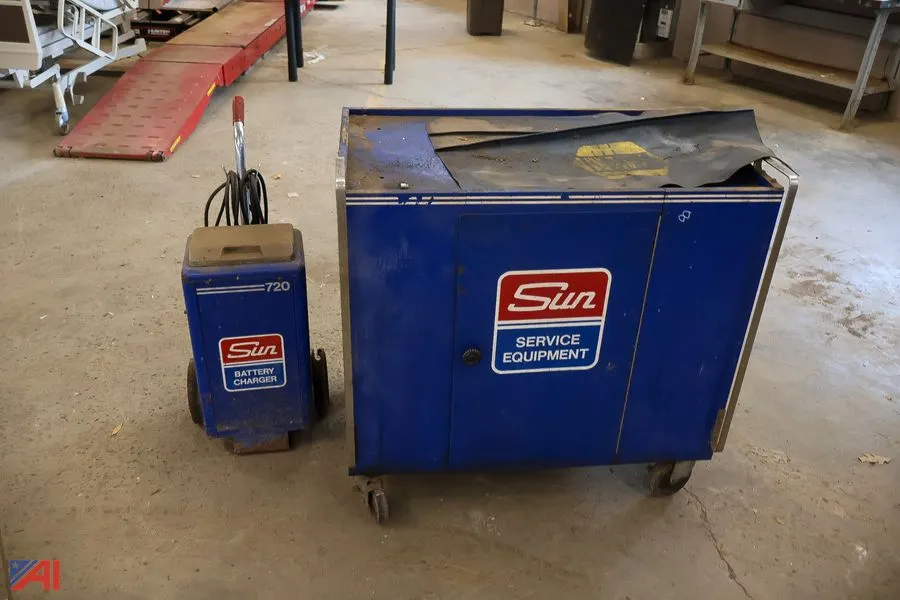 Sun Cabinet and Vintage Heavy-Duty Automotive Battery Charger