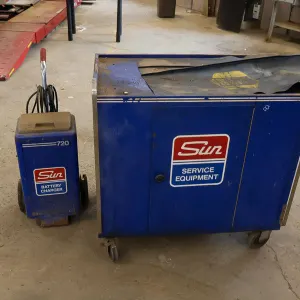 Sun Cabinet and Vintage Heavy-Duty Automotive Battery Charger