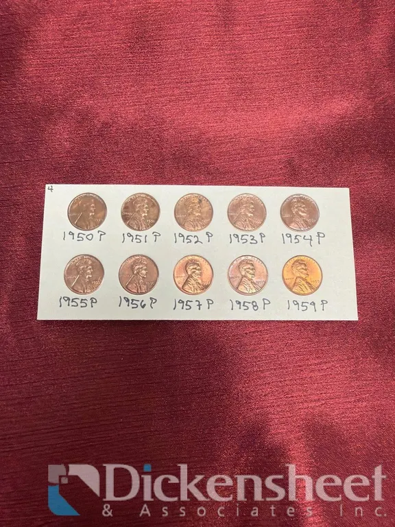 LINCOLN PENNIES DATE SET 1950P-1959P