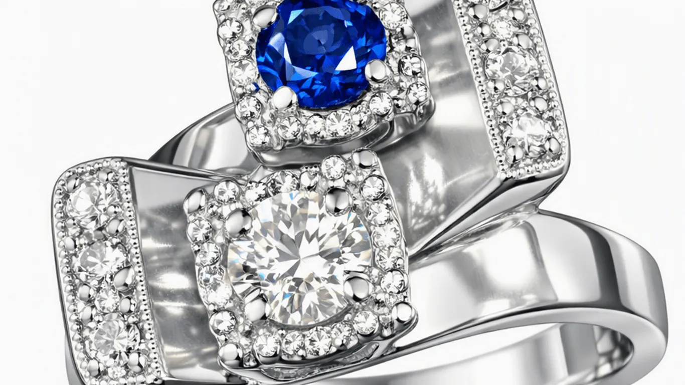 14KT WHITE GOLD DIAMOND AND SAPPHIRE RING APPROXIMATELY 5.9 GRAMS