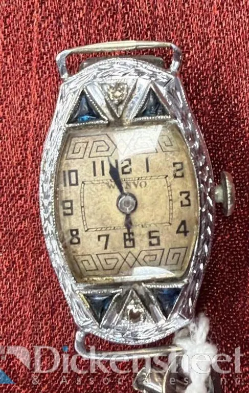 14KT WHITE GOLD CASING WITH BLUE AND CLEAR STONES