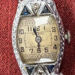 14KT WHITE GOLD CASING WITH BLUE AND CLEAR STONES