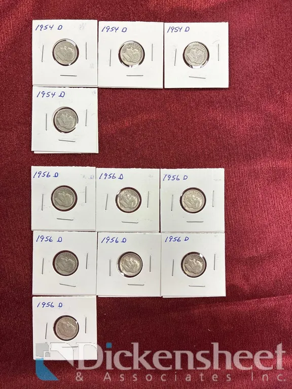 (11) 90% SILVER DIMES 1950'S