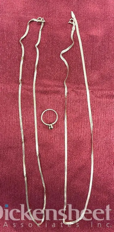 14K YELLOW GOLD ITEMS, HERRINGBONE CHAINS, RING - QTY (3)