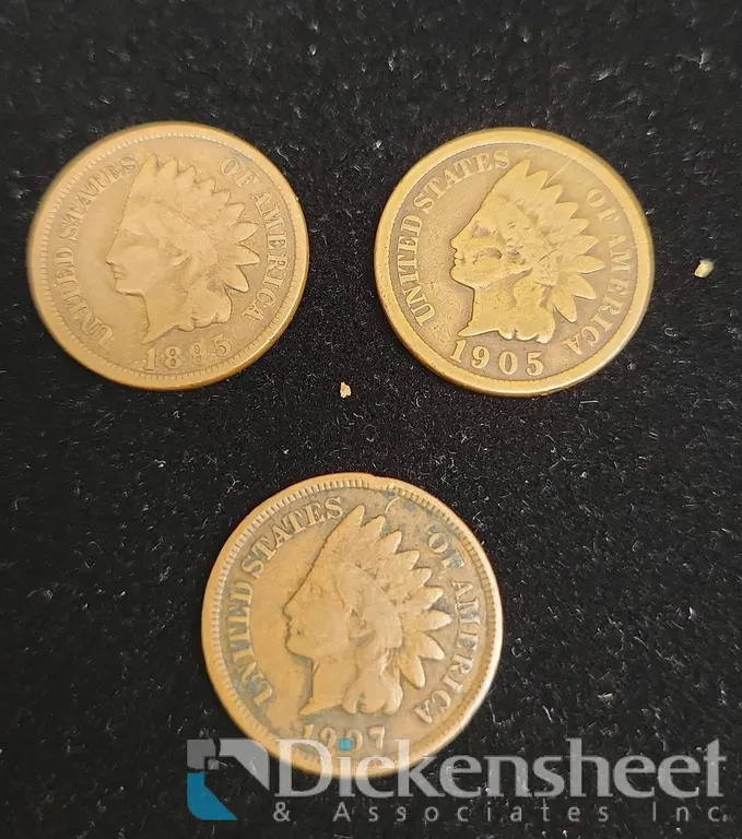 (3) 1895, 1905, 1907 INDIAN HEAD PENNIES AND (4) WHEAT PENNIES