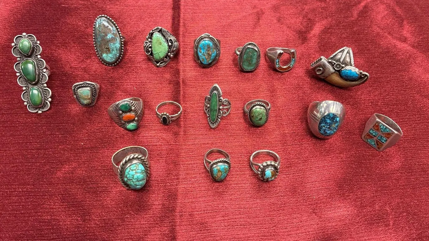 LOT OF STERLING SILVER TURQUOISE-STYLE RINGS