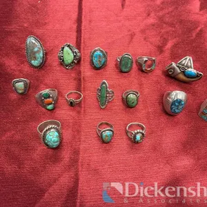 LOT OF STERLING SILVER TURQUOISE-STYLE RINGS