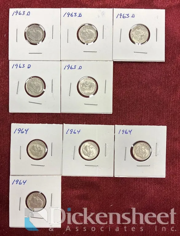 (9) 90% SILVER DIMES 1960'S
