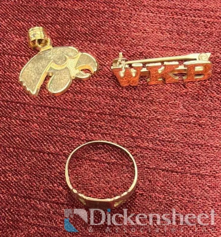 14KT INITIAL PIN, IOWA HAWKEYE MEDALLION, 10KT BABY RING