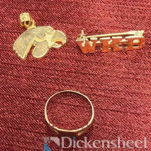 14KT INITIAL PIN, IOWA HAWKEYE MEDALLION, 10KT BABY RING