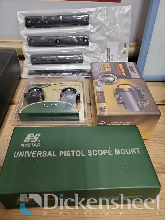 SCOPE MOUNTING PIECES AND A BUSHNELL RED DOT SIGHT