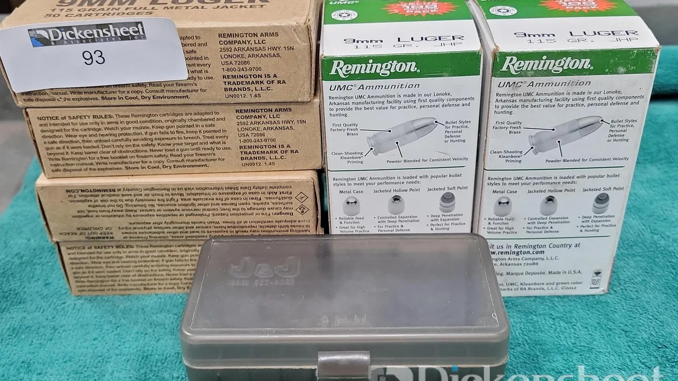 (6) 9MM LUGER AMMUNITION AND CARRY CASE THAT HOLDS 50 ROUNDS