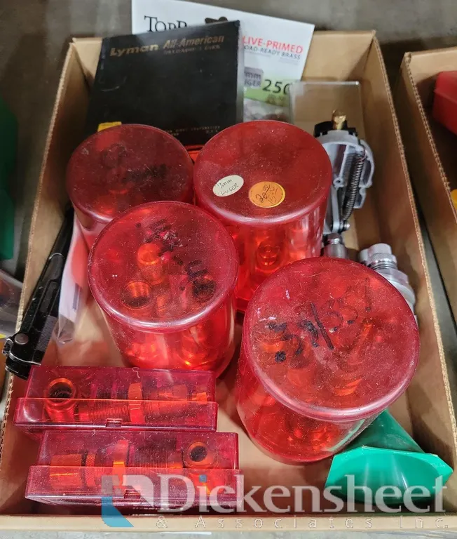 RELOADING DIES FOR HANDGUNS, PACKAGE OF BRASS AND OTHER ACCESSORIES
