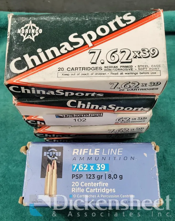 (9) BOXES 7.62 X 39 RIFLE AMMUNITION