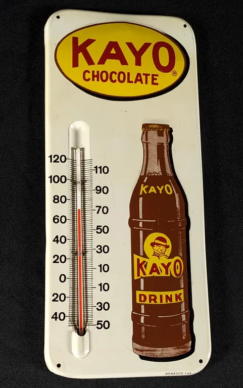 EMBOSSED TIN THERMOMETER SIGN KAYO CHOCOLATE DRINK