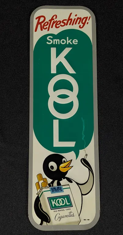 EMBOSSED TIN DOOR PUSH SIGN REFRESHING SMOKE KOOL CIGARETTES (PENGUIN)