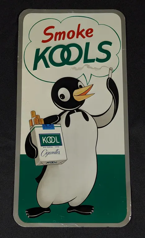 EMBOSSED TIN SIGN SMOKE KOOLS KOOL CIGARETTES (PENGUIN)