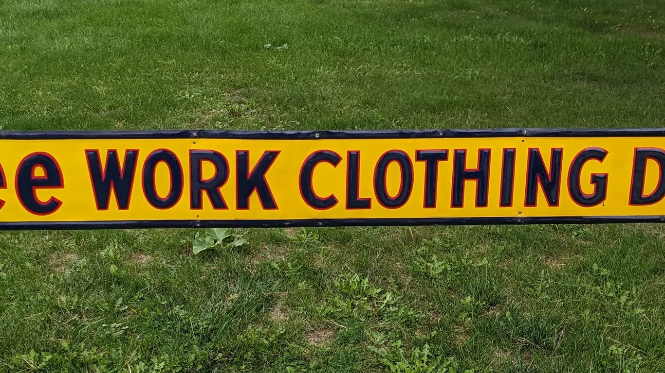 EMBOSSED TIN SIGN LEE WORK CLOTHING DEPT