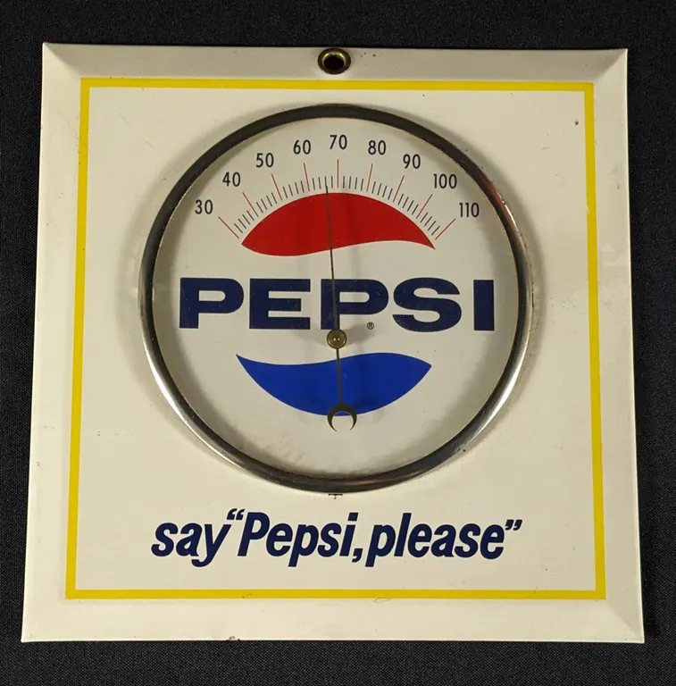 TOC TIN OVER CARDBOARD THERMOMETER SIGN PEPSI COLA