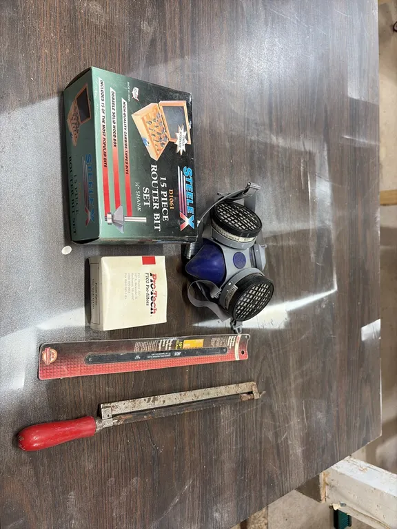 Router Bit Set, Respirator & Hack Saw