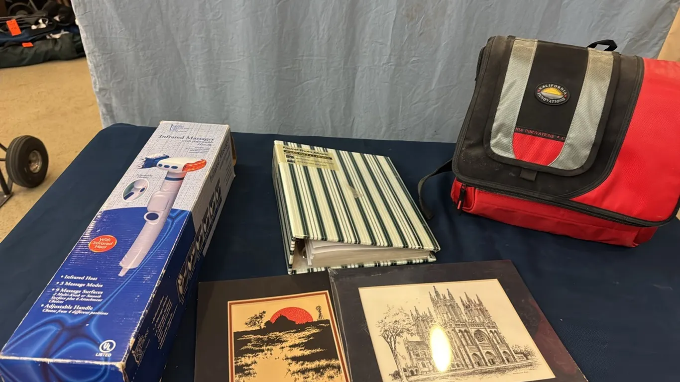 Massager, photo book, lunch cooler