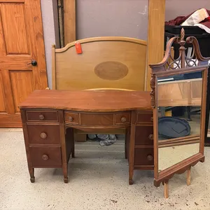 Wood Desk Vanity w/ Mir