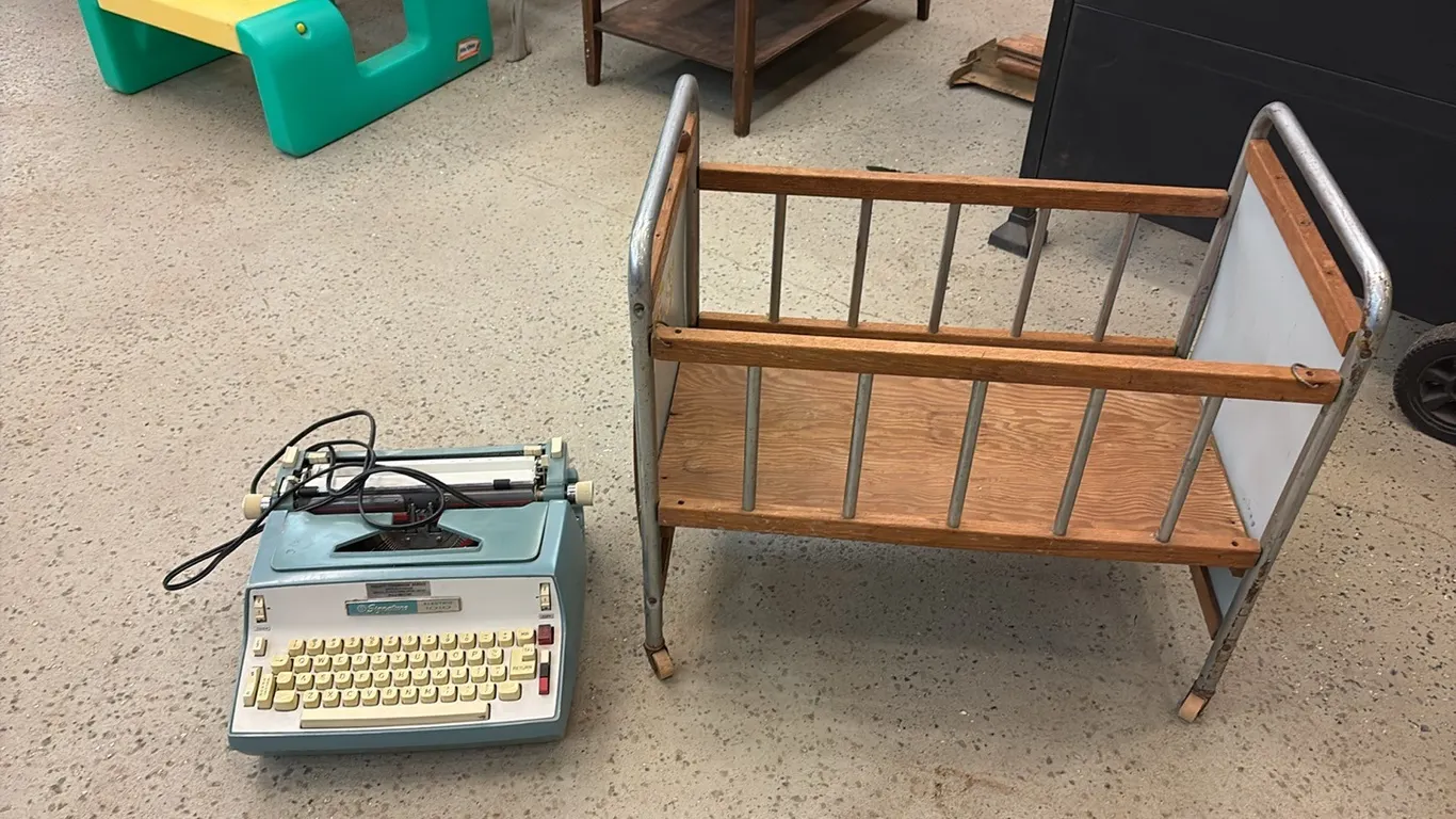 Wood Crib & Typewriter