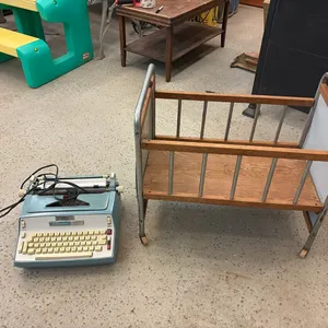 Wood Crib & Typewriter
