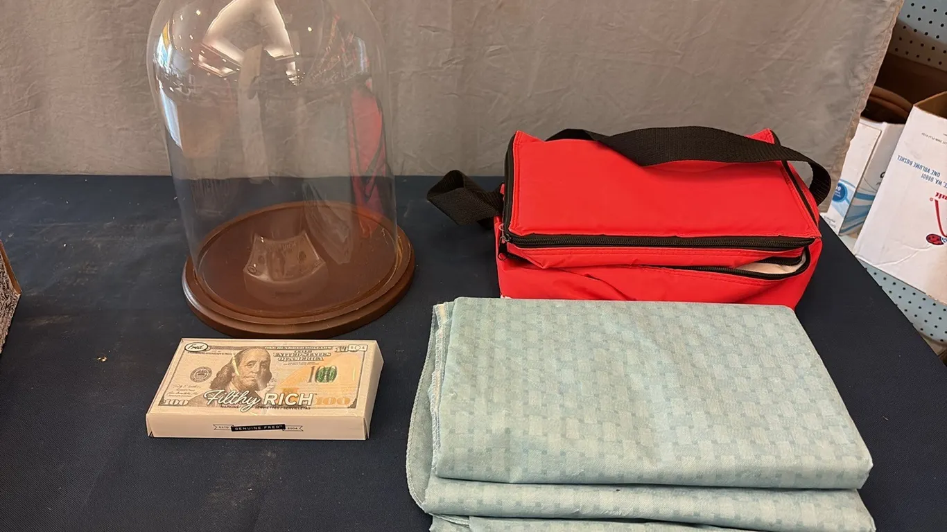 Display Case, Table Cloth & Cooler