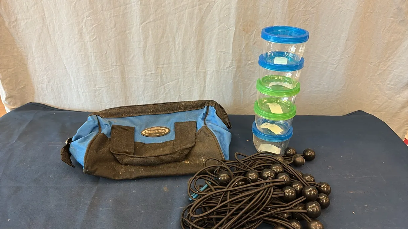 Tool Bag, Bungee Cords & Containers