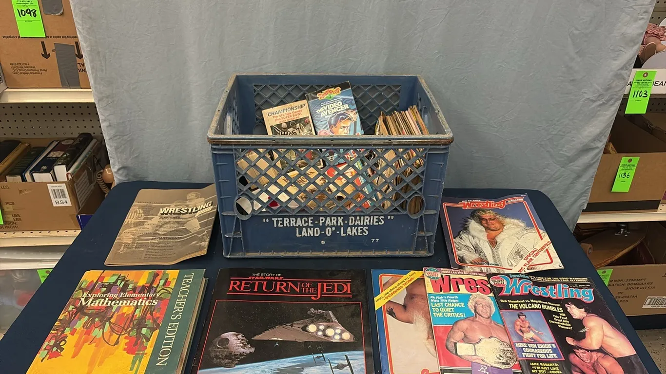 Crate w/ Wrestling Magazines & Various Books