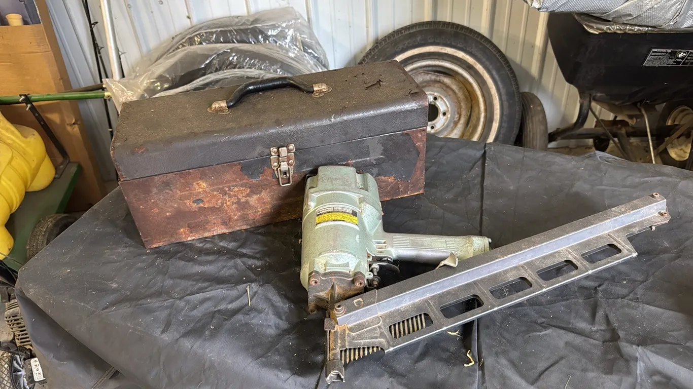 Tool box, Hitachi framing nailer