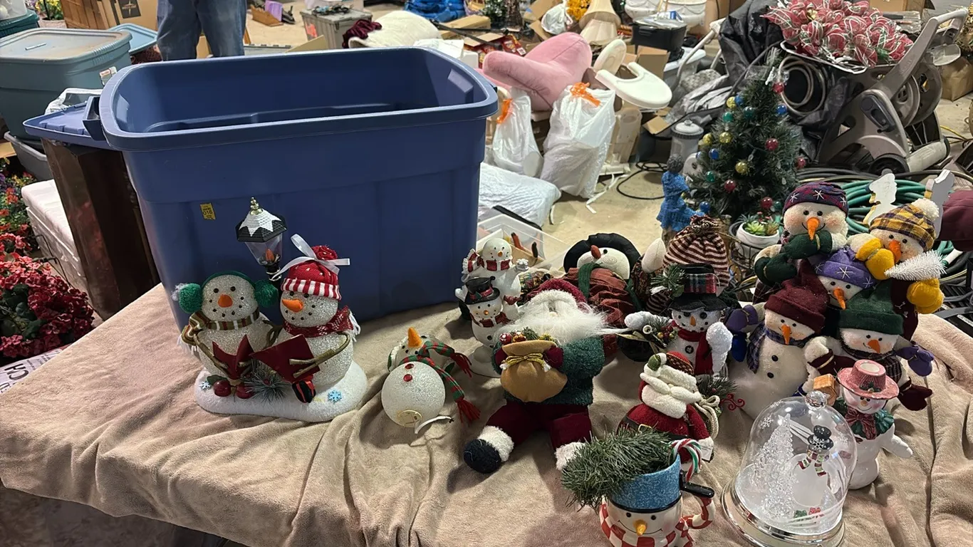 Tote of Christmas Decorations