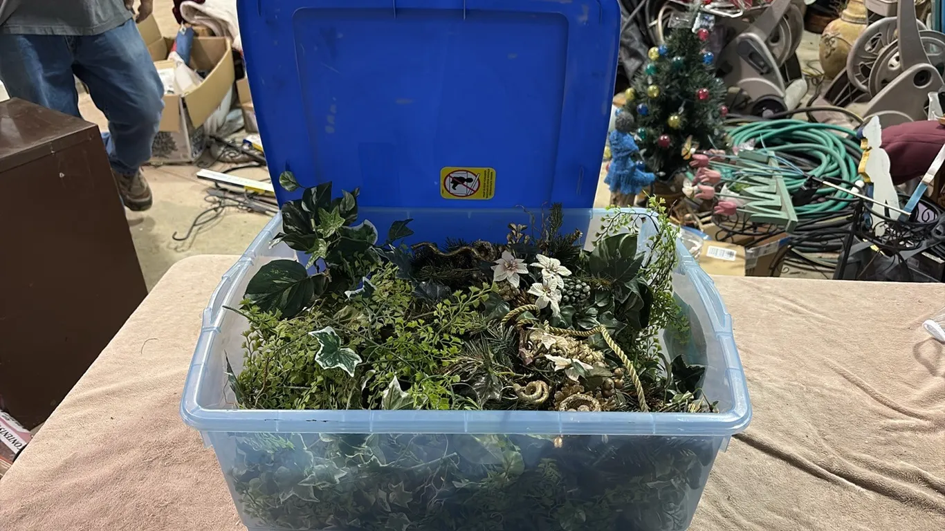 Tote of Artifical Plants